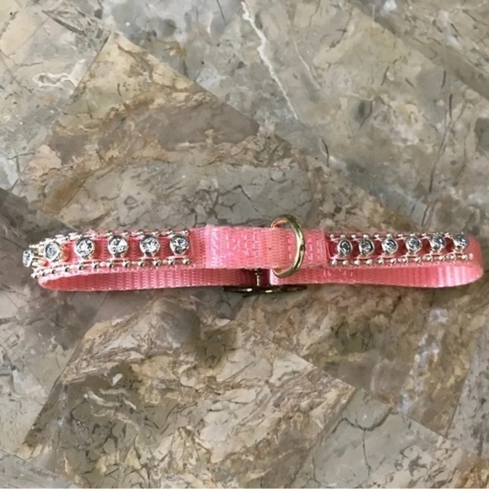 2PC SET Pet Collar and Leash Pink‎ with Rhinestones